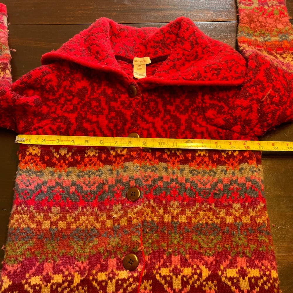 Sundance Lambswool Fair Isle Longline Cardigan Sweater Red Petite Medium PM - Picture 5 of 7
